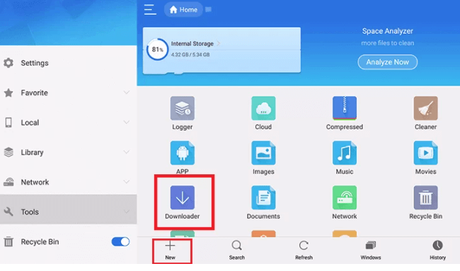 Seleccione Descargador en ES File Explorer