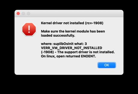Solucionar problema de VirtualBox: Kernel Driver Not Installed (rc=-1908)