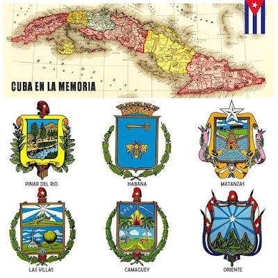 Mapa y Escudos de la antigua división político administrativa de la República de Cuba