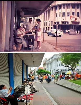 Fotografía de la Avenida Central, Ciudad de Panamá en dos épocas diferentes