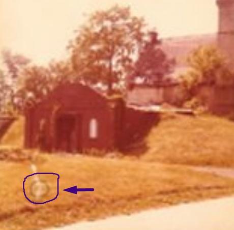 Un rostro en el césped del cementerio.