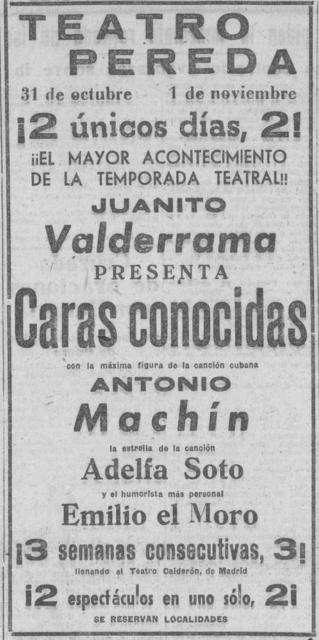 31 de octubre de 1956,dos astros de la canción española en el Teatro Pereda:Valderrama y Machín