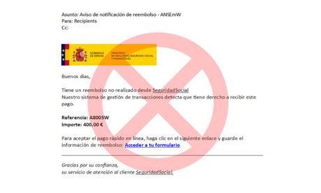 La Tesorería General alerta: Si recibes este correo electrónico, no pinches en el enlace y elimina el mensaje