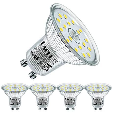 EACLL Bombillas LED GU10 Blanco Frío 6400K, 6.5W Equivalente 100W Halógena, Pack de 4, Focos Sin Parpadeo AC 230V, 735 Lúmenes 120° Spotlight, Lámparas Reflectoras Más Cortas no Regulables