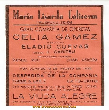 1947 Maria Lisarda Coliseum: Los Majos de Cádiz, de Imperio Argentina, presentación en Santander