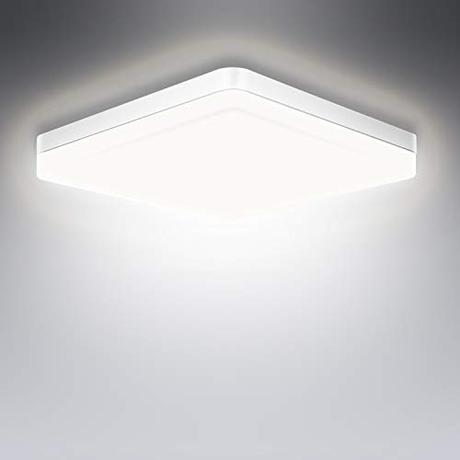 Lamparas De Techo Led, Ouyulong Plafon De Techo Led Cuadrado 24W Impermeable IP54 Blanco Frio 6500K 2950LM,18 ×18 ×4 cm,Pequeño Plafon LED Techo Para Cocina Dormitorio Balcón Pasillo Baño