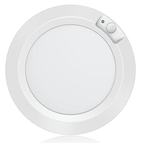 Awanber Lampara de Techo a Pilas con Sensor de Movimiento, 6000 K Plafon LED Luz Sensor Movimiento a Pilas 210LM Luces Escalera Para Baño, Despensa, Cocina, Armario, Pasillo - Blanco Frío