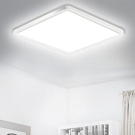 Lampara Led Techo Cuadrado 24W, CHARYJOD Plafon Led Techo 30x30CM Luz Fria 6500K 2750LM Impermeable IP44 Para Cocina Baño Habitacion Dormitorio Sala de Estar Comedor Pasillo Balcón Hogar-Oficina