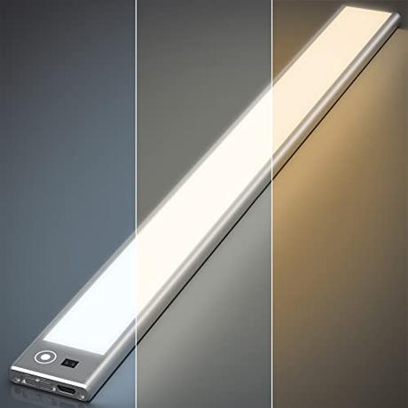 SOAIY Luz Led Bajo Mueble Cocina con Sensor Movimiento de la Mano, Luz Armario con Sensor, Recargable, Ajustable con 3 Modos de Colores para Dormitorio, Pasillo, Gabinete (40cm con Batería)