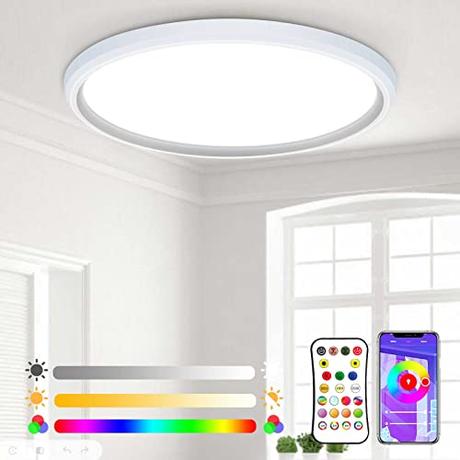 Wholede Lamparas de Techo con Mando a Distáncia, 24W Plafon LED Techo Regulable RGB WIFI Compatible con Alexa y Google Home, lampara de techo para Dormitorio Cocina comedor habitacion Pasillo Balcón