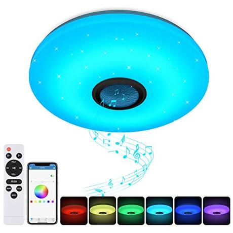 Mejor iluminación LED para casa Lamparas de Techo Dormitorio, AUINSKY Lampara Led Techo 36W con Altavoz Bluetooth, 3000K-6500K, Lamparas de Techo Ajustable RGB y Brillo, para Cocina, Dormitorio, Sala de Estar