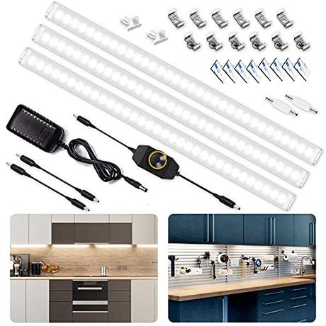 Mejor iluminación LED para casa Luz Led Cocina Debajo Mueble, 30Cm 1200Lm Regleta Led Bajo Mueble Regulable Barra Led Cocina 220V con Enchufe Luces Bajo Armario Cocina Iluminacion Encimera Tira Led Gabinete Estantes Blanco Neutro