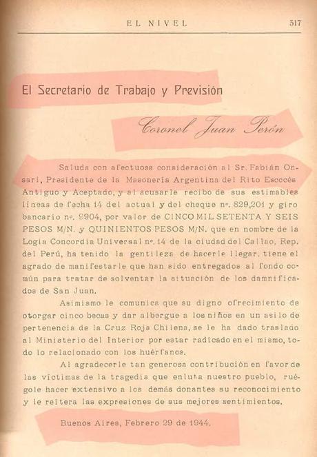 Perón y la masonería: correspondencia