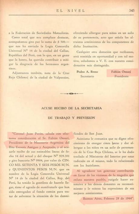 Perón y la masonería: correspondencia