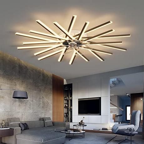 100cm Ventilador de Techo con Luz y Mando Moderno Lámpara Ventilador Techo Silencioso Modo Verano Invierno Regulable Reversible DC Ventiladores de Techo con 20 Luces para Salón Dormitorio, Negro
