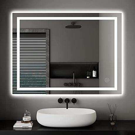 Dripex Espejo de Baño con Luz LED 60 x 80 cm, Antivaho, Interruptor Táctil, Luz Blanca Fría 6400K, Espejo de Baño Pared con Iluminación