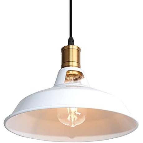 Lámpara Colgante Vintage, TOKIUS Ø27cm Lámpara de Techo Retro de Metal Industrial E27 Lámpara Araña para Comedor Cocina Restaurante, 1m Cable (Blanco, 1 Pieza)