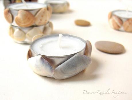 Concurso DIY x4duros'11: Las Velas Souvenirs con piedras y conchas de Decora Recicla Imagina