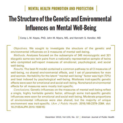 Estructura genética e influencias ambientales en el bienestar y salud mental - Keyes y col.