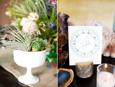 Detalles muy naturales para decorar tu boda: minerales y troncos