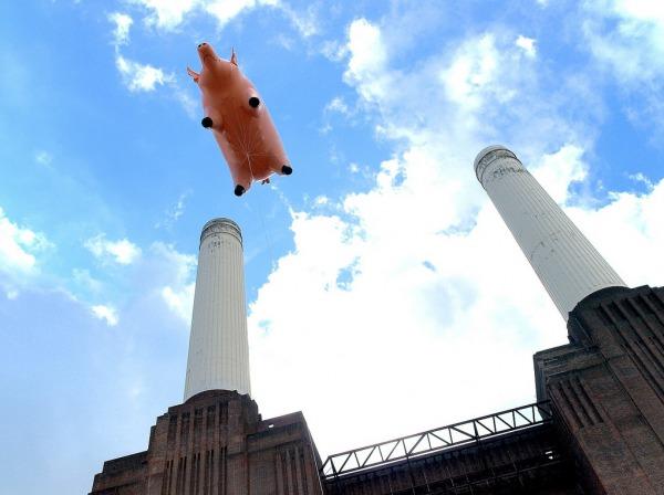 Pink Floyd recrea la portada de uno de sus discos en la vida real con un cerdo volando