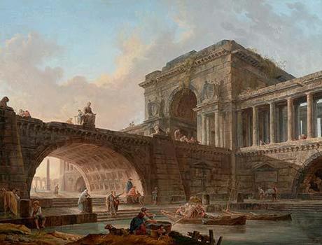 Hubert Robert 'Capricho arquitectónico con puente y arco triunfal', 1768. Óleo sobre lienzo Un paseo por las ‘Arquitecturas pintadas’ del Renacimiento