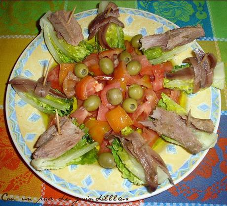 Cogollos de Tudela con melva y anchoas