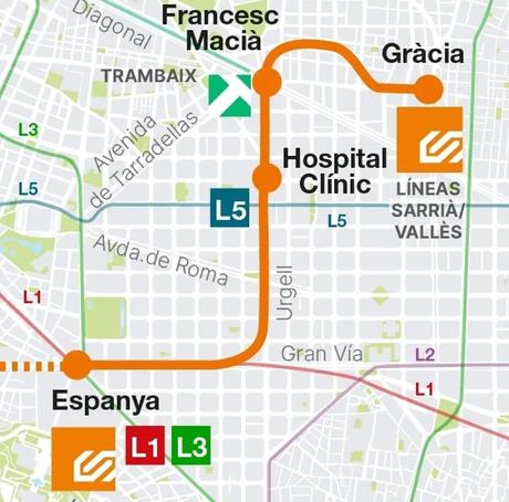 En 2030 se prevé la unión de Plaza España y Gràcia con la nueva L8