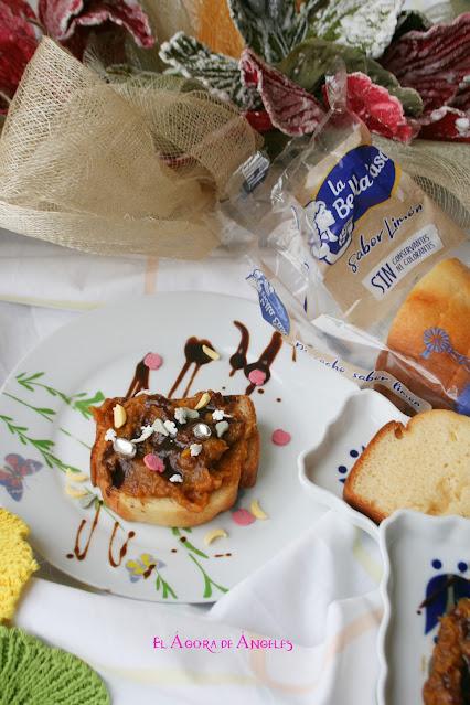 REBANADA DE BIZCOCHO CON CREMA DE CALABAZA Y CHOCOLATE