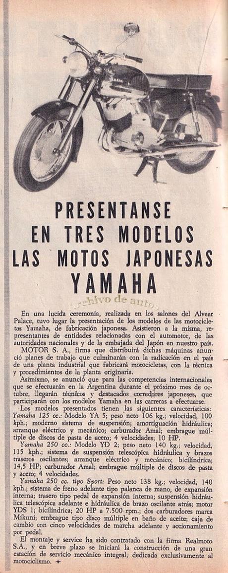 Yamaha 125 y 250 importadas a Argentina en el año 1961