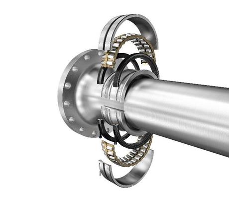 Los rodamientos partidos oscilantes de rodillos asimétricos permiten cambiar los rodamientos del rotor directamente en la góndola