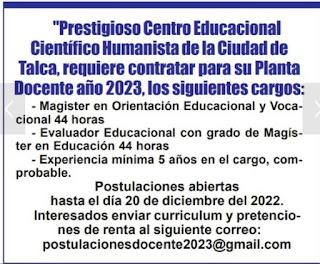 OPORTUNIDADES DE EMPLEOS PARA ORIENTADORES EN CHILE: Semana del 05 al 11-12-2022.