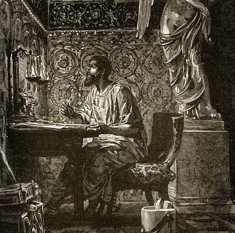 marco aurelio redactando las meditaciones