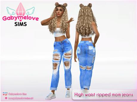 Sims 4 CC | Clothing: High waist ripped mom jeans for women | Download, Descargar, Custom Content, Contenido Personalizado, Ropa, Pantalones, Pantalon, Mezclilla, Blue, Rotos, Altos, Corte, Alto, mujer, mujeres, woman, femenine, femenino, desgastados