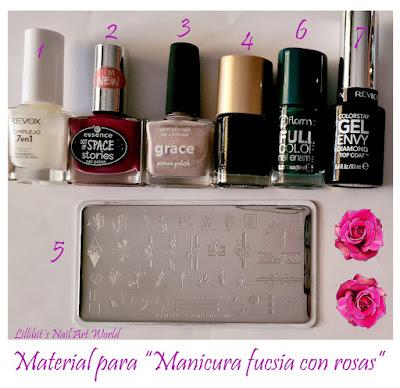 Manicura fucsia con rosas Manicura fucsia con rosas