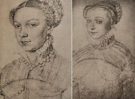 Isabel de Valois y Felipe II Bocetos de la escuela de Clouet. Dibujo de Isabel de Valois.