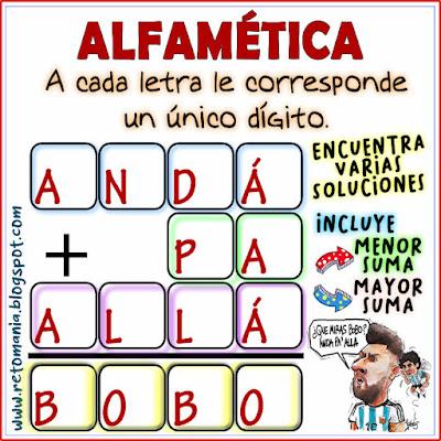 Alfamética, Criptoaritmética, Criptograma, Criptosuma, Juego de letras, Juego de palabras, Messi, Pasatiempo