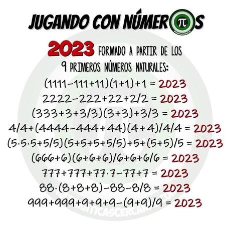 2023 a partir de los 9 primeros números naturales