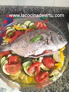 Sargo con verduras en microondas Sargo con verduras en microondas