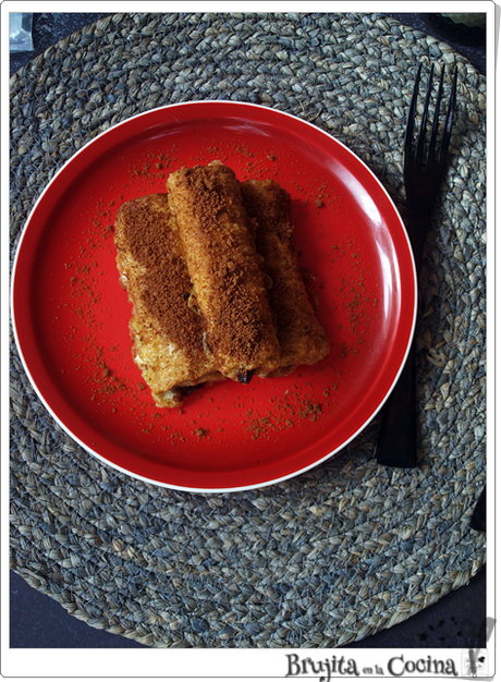 Torrijas enrolladas de crema de cacahuete