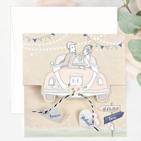 10 ideas originales para las invitaciones de tu boda con temática de viajes invitacion-el-coche-de-los-novios.jpg