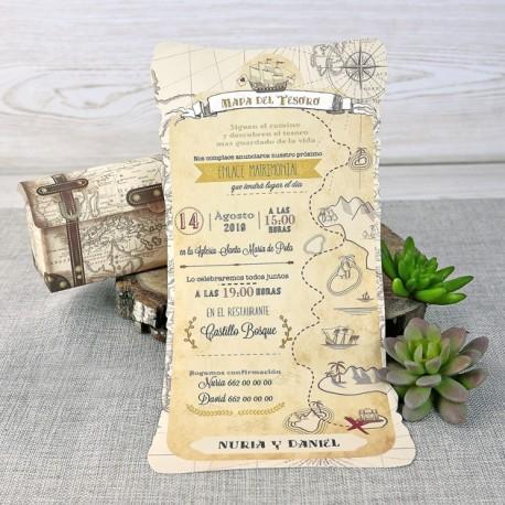 10 ideas originales para las invitaciones de tu boda con temática de viajes Invitaciones de boda mapa del tesoro