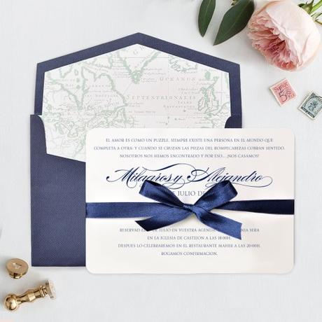 10 ideas originales para las invitaciones de tu boda con temática de viajes Invitación de boda elegante con mapa
