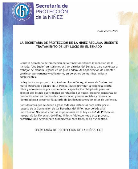 Ley Lucio. Se pide el tratamiento en el Senado de la Nación.