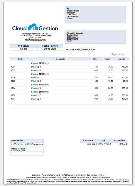 Factura recapitulativa real Factura recapitulativa real