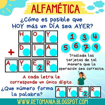 ACERTIJOS Acertijos, Acertijos matemáticos, Acertijos con Solución, Retos Matemáticos, Desafíos matemáticos, Retos para pensar, Retos visuales, Retos mentales, Alfamética, Criptoaritmética,