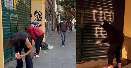 (video) Ponen a Rico Rey a cubrir su pinta; grafitero repara daño a negocio