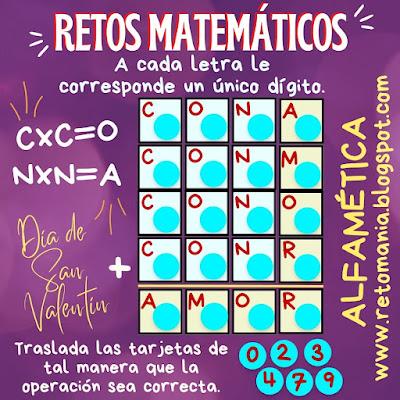 Criptoaritmética, Criptoaritmetica, Criptograma, Criptosuma, Alfamética, Alfametica, Alfametik, Desafío matemático, Desafíos matemáticos, Reto matemático, Retos matemáticos, Problema matemático, Problemas matemáticos, Juegos de lógica, Juegos de ingenio, Acertijos, Suma de letras, Suma de palabras