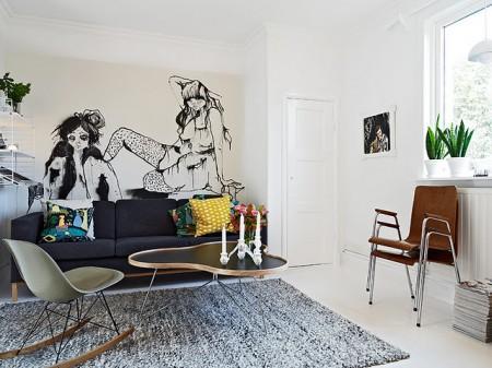 suelos de madera negros suelos de madera blancos suelo damero blanco negro baño sofá de ikea sillas eames papel de pared de árboles muebles de ikea muebles de diseño mecedora eames sin brazos escalera de caracol dibujos en las paredes cómoda estilo clásico danés años 50 cocinas modernas cocinas industriales cocinas grises y blancas cocinas de ikea cama tatami alfombra jarapa 