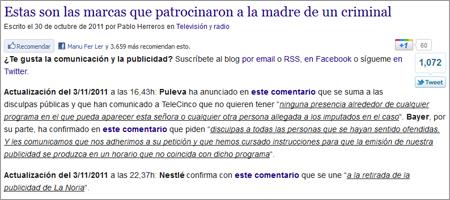 Los indignados por la telebasura, le hacen la guerra a La Noria